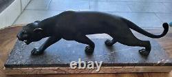 Bronze Sculpture Panther Signed by Salvator Melani 1902-1934 ART DECO large Model