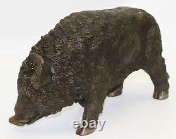 Bronze Sculpture Sale - Art Deco Wild Boar Pig Figurine Signed by Fait