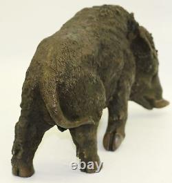 Bronze Sculpture Sale - Art Deco Wild Boar Pig Figurine Signed by Fait