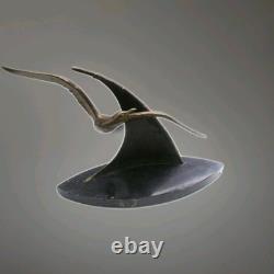 Bronze Sculpture Signed Elise Guy Art Deco Seagull in Full Flight in Front of a Sail