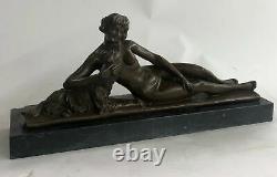 Bronze Sculpture Statue Art Deco Signed L. Bruns France Nude Woman With Elle Chien