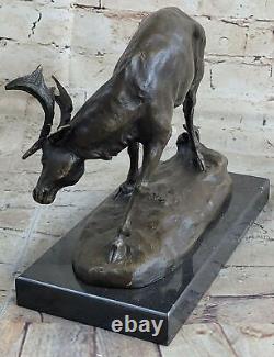 Bronze Sculpture Statue: Opening Art Déco Figurine of Élan Cerf Buck Renne Lodge Décor