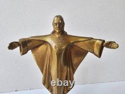 Bronze Sculpture of Christ the Redeemer, Signed J. DORLIA, Art Deco, 1930s