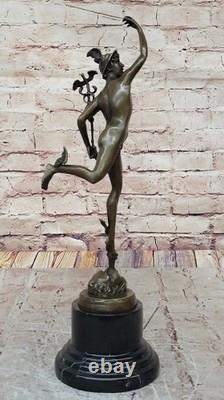 Bronze Sculpture of Flying Mercury by Giambologna in Marble, Art Deco Statue