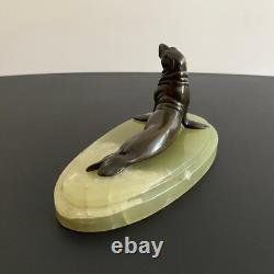 Bronze Seal with Chocolate Patina Art Deco 1930 Onyx Base M2602