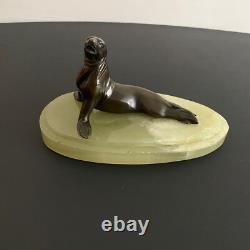Bronze Seal with Chocolate Patina Art Deco 1930 Onyx Base M2602