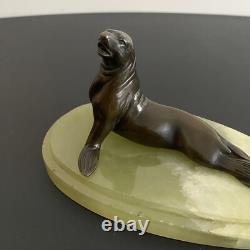Bronze Seal with Chocolate Patina Art Deco 1930 Onyx Base M2602