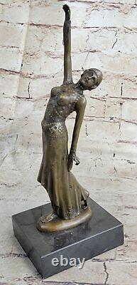 Bronze Statue Art Deco Girl Dancer Sculpture, Signed D. H. Figurine