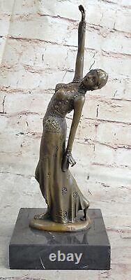 Bronze Statue Art Deco Girl Dancer Sculpture, Signed D. H. Figurine