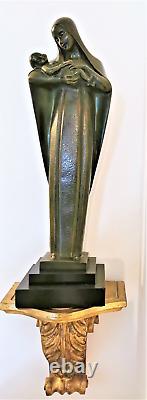 Bronze Statue Art Deco Marie Maternite Vierge A L'enfrant Caullet- Nantard