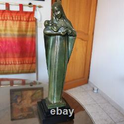 Bronze Statue Art Deco Marie Maternite Vierge A L'enfrant Caullet- Nantard