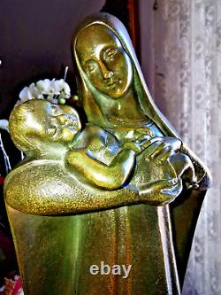 Bronze Statue Art Deco Marie Maternite Vierge A L'enfrant Caullet- Nantard