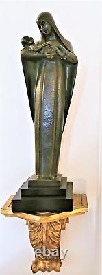 Bronze Statue Art Deco Marie Maternite Vierge A L'enfrant Caullet- Nantard