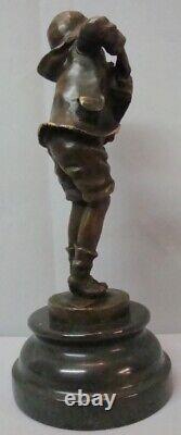 Bronze Statue Boy Accordion Art Deco Style Art Nouveau Signed