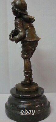 Bronze Statue Boy Accordion Art Deco Style Art Nouveau Signed