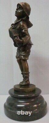 Bronze Statue Boy Accordion Art Deco Style Art Nouveau Signed