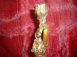 Bronze Statue Candleholder: Romantic Lady in Art Deco Style, Art Nouveau Style.