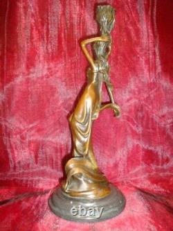 Bronze Statue Candleholder: Romantic Lady in Art Deco Style, Art Nouveau Style.