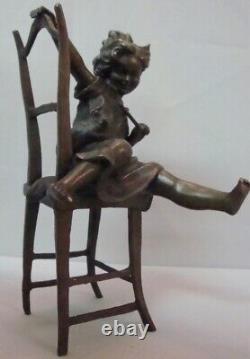 Bronze Statue: Cat Girl Chair Art Deco Style Art Nouveau Bronze Sign