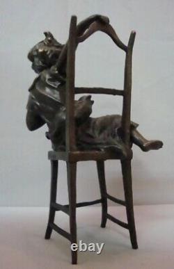 Bronze Statue: Cat Girl Chair Art Deco Style Art Nouveau Bronze Sign