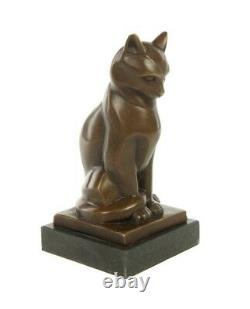 Bronze Statue Cat Sitting Art Deco Style 17 CM