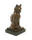 Bronze Statue Cat Sitting Art Deco Style 17 Cm
