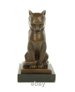 Bronze Statue Cat Sitting Art Deco Style 17 CM