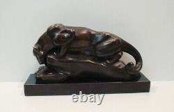 Bronze Statue Cougar Animalier Art Deco Style Art Nouveau Signed