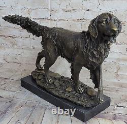 Bronze Statue Golden Retriever Dog Art Deco Marble Decor