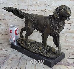 Bronze Statue Golden Retriever Dog Art Deco Marble Decor