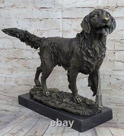 Bronze Statue Golden Retriever Dog Art Deco Marble Decor