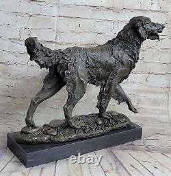 Bronze Statue Golden Retriever Dog Art Deco Marble Decor