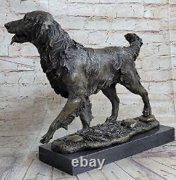 Bronze Statue Golden Retriever Dog Art Deco Marble Decor