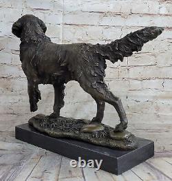 Bronze Statue Golden Retriever Dog Art Deco Marble Decor