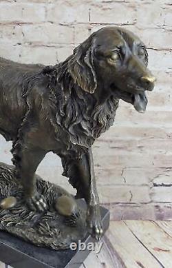 Bronze Statue Golden Retriever Dog Art Deco Marble Decor