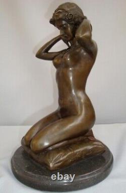 Bronze Statue: Nude Lady with Sexy Art Deco Style Necklace and Art Nouveau Style