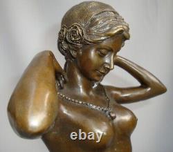 Bronze Statue: Nude Lady with Sexy Art Deco Style Necklace and Art Nouveau Style