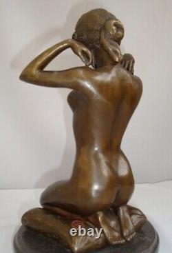 Bronze Statue: Nude Lady with Sexy Art Deco Style Necklace and Art Nouveau Style