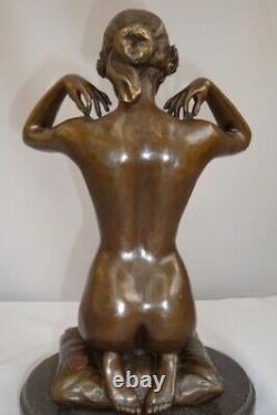 Bronze Statue: Nude Lady with Sexy Art Deco Style Necklace and Art Nouveau Style