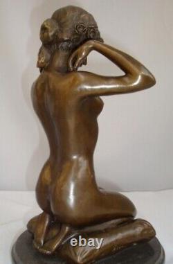 Bronze Statue: Nude Lady with Sexy Art Deco Style Necklace and Art Nouveau Style