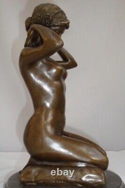 Bronze Statue: Nude Lady with Sexy Art Deco Style Necklace and Art Nouveau Style