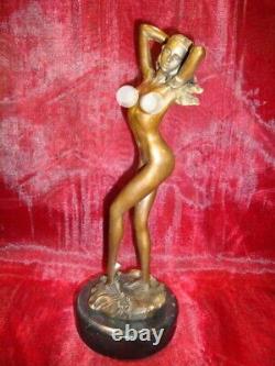 Bronze Statue: Nude Sexy Pin-up Lady - Art Deco Style, Art Nouveau