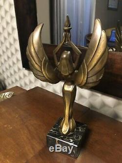 Bronze Statue Winged Woman Art Deco Year 20/30 Size 30 X 18 CM Off Base