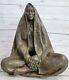 Bronze Statue Of Indian Chief Native American Sitting Art Deco Western Sculpture