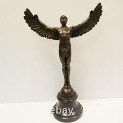 Bronze Statue of Naked Icarus, Angel Style Art Deco, Art Nouveau Style, Signed Bronze.