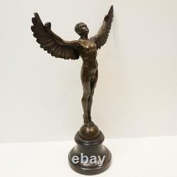 Bronze Statue of Naked Icarus, Angel Style Art Deco, Art Nouveau Style, Signed Bronze.