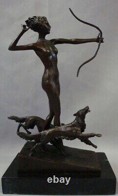 Bronze Statue of Nude Dog, Diana the Huntress, Artemis Style, Art Deco Style, Art Number