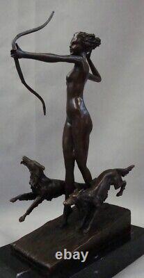 Bronze Statue of Nude Dog, Diana the Huntress, Artemis Style, Art Deco Style, Art Number