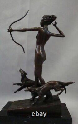 Bronze Statue of Nude Dog, Diana the Huntress, Artemis Style, Art Deco Style, Art Number