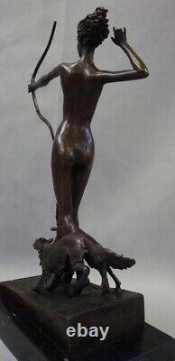 Bronze Statue of Nude Dog, Diana the Huntress, Artemis Style, Art Deco Style, Art Number